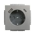 ABB BuschJaeger Pure Stainless Steel Wandcontactdoos 21 EUCB2USBAC8 RVS