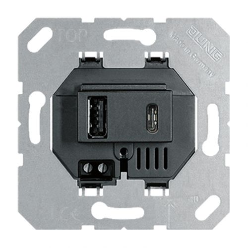 Buik bal soep Jung Basiselement - USB wandcontactdoos USB15CASW Zwart |  Elektrototaalmarkt.nl